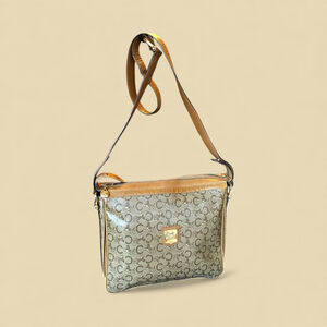 Celine Beige & Brown Coated Canvas Monogram & Leather Crossbody Bag
